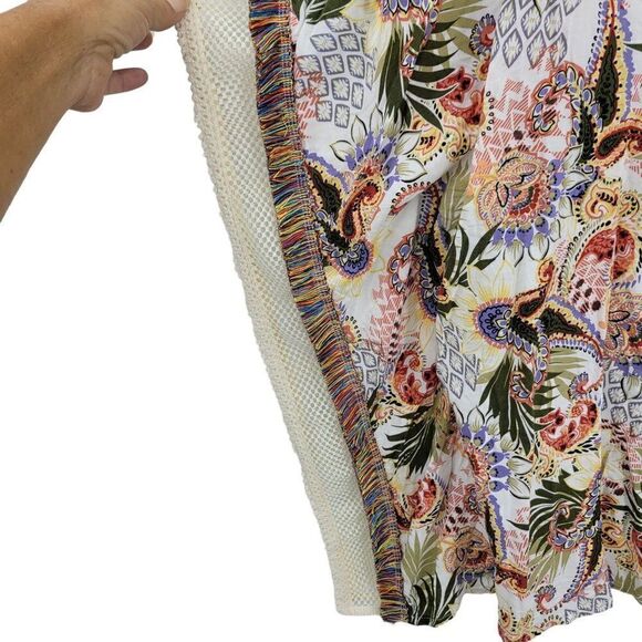 Chico's Multi-Print Poncho Top Blouse S/M Multicolor Oversized Fringed Boho - Picture 8 of 15